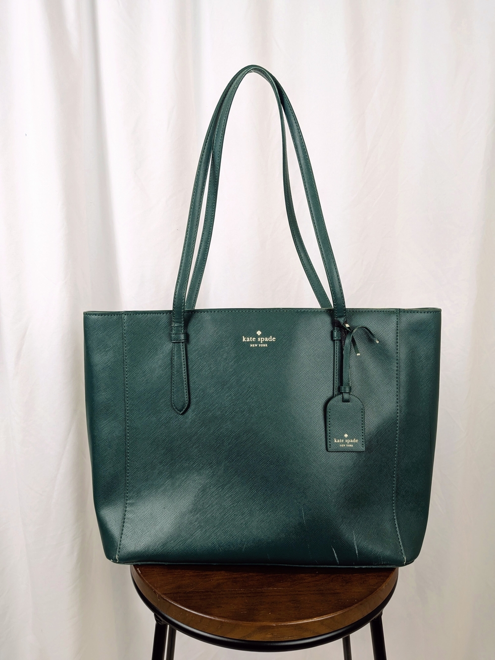 Kate Spade Green Saffiano Leather Tote Large Work Bag Structured Purse